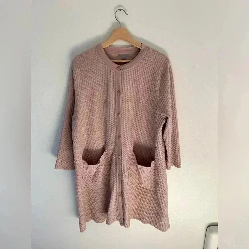 Cos Textured Dot Flowy Button Down Knit Crew Neck… - image 2